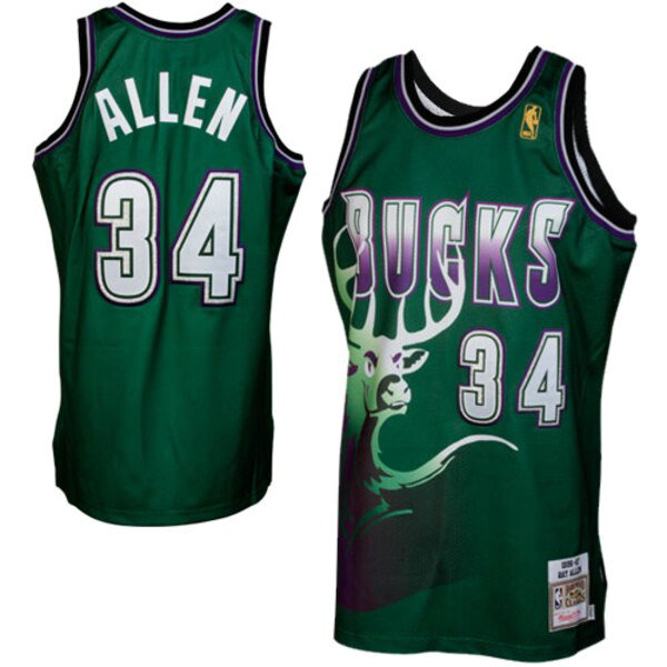 Camiseta Ness Ray Allen 34 Milwaukee Bucks 1996-1997 Verde Hombre